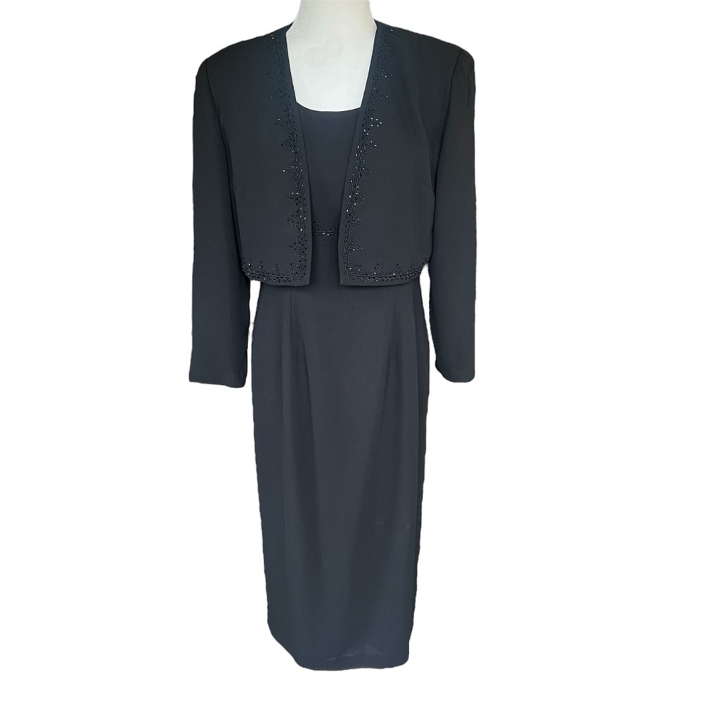 Talbots elegant beaded black two piece dress and shrug jacket sz 6